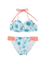 フラワー柄ギャザーバンドゥビキニ/ブルー