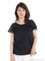 フリル袖カットソー/ネイビー