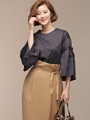 フレアスリーブカットブラウス/チャコール
