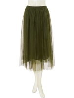 プリーツチュールロングスカート/カーキ