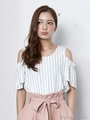 マルチストライプ肩開き/TOPS/オフホワイト/クロ