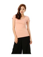 ラウンドネックフレンチスリーブトップス/PINK