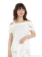 袖ラッフルブラウス/シロ