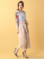 ファートリミングワイドパンツ/ベージュ