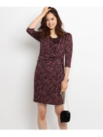 【洗える】ジオメトリック柄ドレープワンピース/ブルー(192)