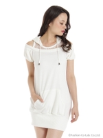 袖ベロア肩あきレース　パーカー/ブラック