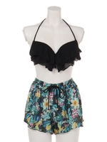 リーフ柄フリルブラパンツセット/オフホワイト