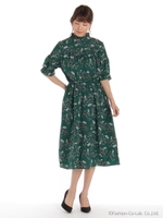 花柄プチハイネックワンピース/ミドリ