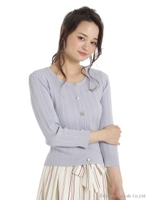 ビジュー釦リブカーデ/ピンク