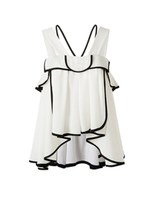 テープライン配色シフォントップス/ホワイト