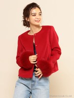 ファー付メルトンジャケット/レッド