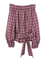 【ブラウス】チェックオフショルダーブラウス/レッド