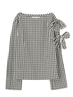 ギンガムリボン付ブラウス/BLK