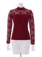 レースプチハイネックトップス/ダスティピンク