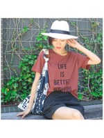 英字プリント半袖Tシャツ/ワイン