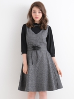 チェック編上げジャンスカ/アイボリー柄