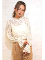 レースハイネックブラウス/テラコッタ(050)