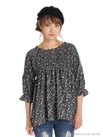 花柄シャーリングブラウス/ミドリ