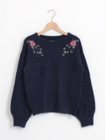 キラキラフェザー刺繍プルオーバー/ネイビー