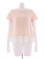 布帛シフォン付き半袖ブラウス/ピンクベージュ