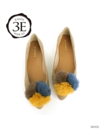 【足幅ゆったり/ストレスフリー】2WAYミックスファーフラットパンプス/BLACK