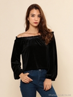 ベロアオフショルダートップス/レッド