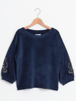 袖刺繍コーデュロイプルオーバー/ネイビー