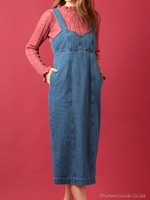 デニムタイトストラップワンピ/ウォッシュブルー