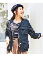 ノーカラーミリタリーブルゾン/カーキ(027)