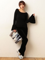 ベロアストレートパンツ/ブラック