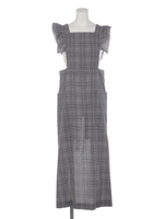 [BED&BREAKFAST]DOBBY CHECK Apron Dress/NAVY
