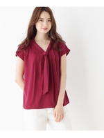 サテンタイブラウス/ボルドー(064)