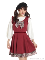 チェック切替ジャンパードレス/ワイン