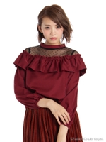 プチハイネックフリルバルーン袖ブラウス/クロ