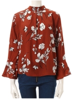 レトロフラワーブラウス/ブラウン