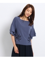 【洗える】ラッフル刺繍ブラウス/ネイビー(093)
