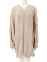 Vネックデザインニットワンピース/ブラック