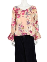 シャイニーサテンフラワープリントブラウス/PNK