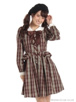 ペプラムチェックシャツワンピース/ブラウン