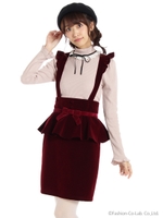 フリルサスペンダーぺプラムタイトSK/ボルドー