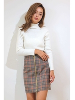 フロントジップチェックミニスカート/オレンジ×ベージュ×グリーン1(151)