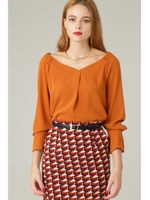 クレープサテンゴムギャザーネックブラウス/ホワイト(030)