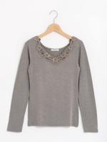 フロントレース長袖プルオーバー/モカ