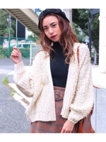 【CHILLE】ループ編みショートカーディガン/ホワイト(001)