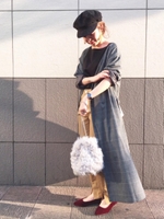 グレンチェックVノーカラーコート/ブラウン柄