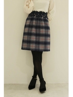 レディチェックウエストレースタイトスカート/ローズピンク1(091)