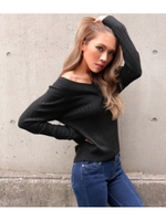 【LATINA】ワイドリブオフショルVネックニットトップス/BRN