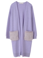 【カーディガン】セッケツフェイクファーポケットトッパーカーディガン/ラベンダー