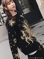 アートペイントデザインニット/ブラック