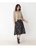 スェード調×花柄ドッキングワンピース/ワインレッド(763)